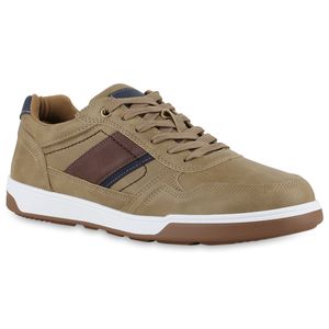 VAN HILL Herren Sneaker Low Schnürer Bequeme Profil-Sohle Schuhe 839999, Farbe: Khaki Dunkelblau, Größe: 42