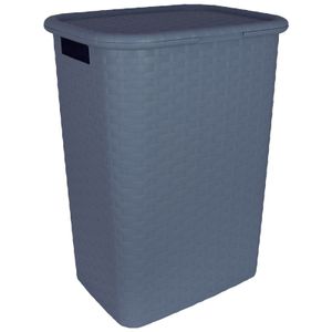 Wäschekorb mit Deckel Rattan-Optik 60L blau Wäschetruhe Wäschebox Wäschesammler Wäschekiste