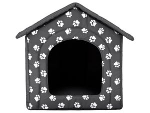 HobbyDog Hundehütte Hundebett Tierbett Katzenbett - Standard - 70 x 63 x 60 cm [Größe: R5] - Grau mit Pfoten