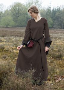 Mittelalterkleid mit Höllenfenstern, Bliaut Amal, braun - Mittelalter Wikinger LARP Kleid Kostüm Verkleidung Größe: XXL