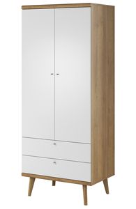 Furniture24 Kleiderschrank 80 cm Primo PSZ80 Schrank 2 Türiger mit Kleiderstange und 2 Schubladen