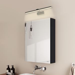 EMKE Spiegelschrank und Spiegellampen,50x65x14.5cm 2 Glasböden Schwarz Badspiegelschrank und Schwarz Wandleuchten Neutral Licht 4200k