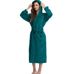 Damen Wollkleid mit Kapuze für weiche und bequeme Damen Bademantel,grün,S