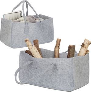 relaxdays 2 x Kaminholztasche aus Filz grau