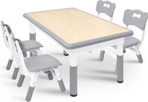 YUENFONG Kindertisch mit 4 Stühlen Set, Kindersitzgruppe Höhenverstellbar, Tisch Stuhl Set für Kinderzimmer, Leicht Abwischbarer Maltisch YUENFONG Kindertisch mit 4 Stühlen Set, Kindersitzgruppe Höhenverstellbar, Tisch Stuhl Set für Kinderzimmer, Leicht Abwischbarer Maltisch