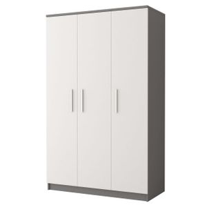 MOEBLO Drehtürenschrank MARSALA 3D – Kleiderschrank 3-türig Schrank Garderobe Schlafzimmer (BxHxT): 120x193x50 cm - Grau + Weiß