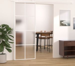 Drzwi przesuwne ESG matowe szkło i aluminium 76x205 cm Biały Drzwi przesuwne ESG matowe szkło i aluminium 76x205 cm Biały