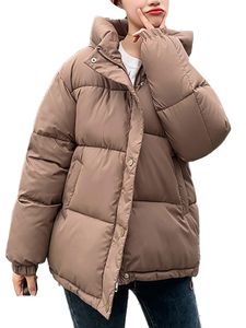 Frauen Langarm Puffer Jacken Urlaub Mit Kapuze Outwear Casual Button Down Mantel, Farbe:Kaffee, Größe:Xl