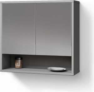 Livinity Badspiegelschrank ATERNO, 70 x 65 cm mit 2 Türen, Grau/Grau