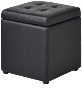 Sitzhocker mit Stauraum und Deckel,Sitzwürfel Aufbewahrungsbox Truhe Hocker Kunstleder 40X40X40cm Schwarz