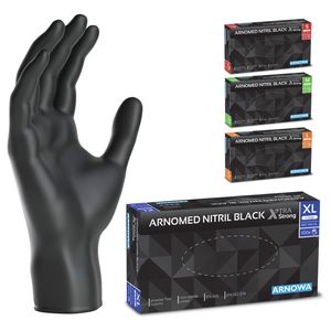 ARNOMED Einweghandschuhe Extra Stark, 100 Stk Nitril Handschuhe Schwarz, Einmalhandschuhe S-XL, Einweg Handschuhe puder- & latexfrei - Gr. XL