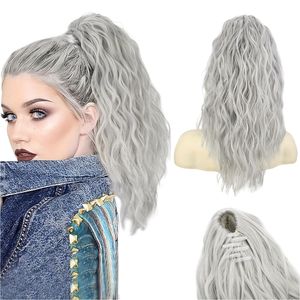 Ponytail Extension Kunsthaarperücke Haarteil Pferdeschwanz mit Clip, Farbe: Grau