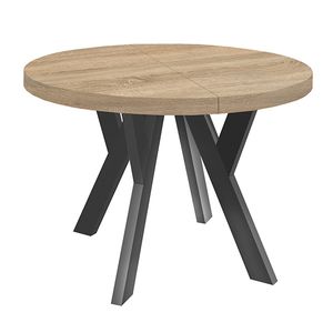 Runder Ausziehbarer Tisch für Esszimmer, PERO, Loft-Stil, Skandinavische, Durchmesser: 110 / 160 cm, Farbe: Eiche Sonoma / Schwarz