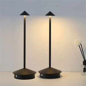 2er Kabellose Dimmbare LED Tischleuchte, Wiederaufladbar 4000mAh Schreibtischlampe für Restaurants Bars Schlafzimmer Schwarz