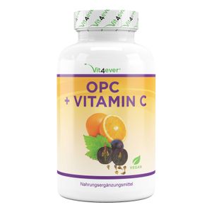 Vit4ever® OPC Traubenkernextrakt + natürliches Vitamin C - 240 Kapseln für 8 Monate - Höchster OPC Gehalt nach HPLC - Labores OPC aus europäischen Weintrauben - Vega