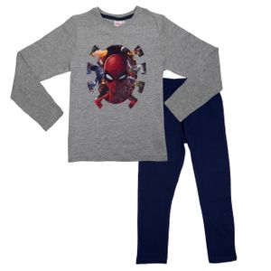 Marvel Spiderman Schlafanzug für Jungen Kinder Pyjama Set Langarm Oberteil mit Hose Grau/Blau, Größe:134-140