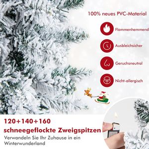 COSTWAY 3er Weihnachtsbaum Künstlich mit Schnee, 90+120+150cm, Tannenbaum Bleistift mit Sockel aus Metall, Kunstbaum Christbaum Weihnachten, für Zuhause Büro Geschäfte, Grün und Weiß