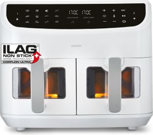 MEDION P20 XXL Heißluftfritteuse mit 2 Kammern (8,7 Liter, Airfryer, 2.600 Watt, Doppelkammer, 9 Automatikprogramme, 2 Schubladen, Sichtfenster, Dualer Airfryer, Dual Cook & Sync-Finish Funktion) weiß