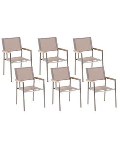 BELIANI Gartenstühle 6er Set Beige Polyester Edelstahl Modern Terrasse Outdoor