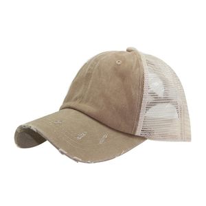 Frauen zerrissene Anti-UV-Netz Pferdeschwanz Hut verstellbare atmungsaktive Sport Baseball Cap, Farbe: Khaki