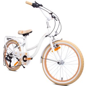 Dětské kolo od 6 let 20palcove Dětské kolo Dívčí kolo s 6 rychlostmi Simano Flower Bike ecru white Sun Baby