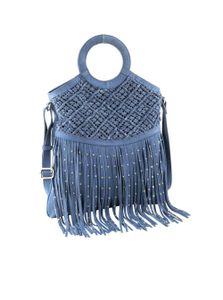 HEINE Damen Veloursledertasche mit Fransen, jeansblau, Größe:0