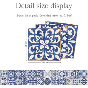 24 Stück Fliesenaufkleber Mit Blumendruck Selbstklebende Tapete Heimdekoration,Farbe: 11 # Blau,Größe:10x10cm
