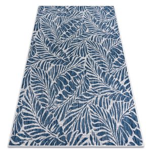 Teppich SISAL SION Blätter 22151 flach gewebt ecru / dunkelblau  Blau 140x190 cm