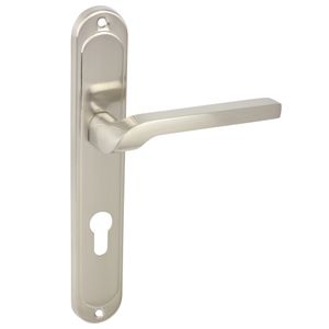 DOMINO Türgriff 72 Drückergarnitur PZ-Profilzylinder Set| Türklinke für Zimmertür, Bürotür, Kellertür & Innentür | L-Form | Aluminium |Nickel| NEMO M9