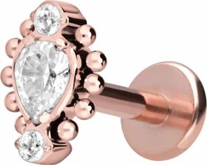 Titan Labret mit Innengewinde 3 EINGEFASSTE KRISTALLE + KUGELN RoséGold Stablänge: 7mm | Stabstärke: 1,2mm