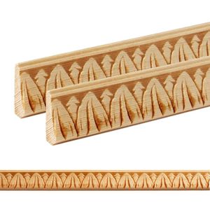 Holz Profilleiste in 22 x 8 x 1000 mm | 2er Set - 2 Meter | Prägeleiste aus Kiefernholz PK-257 mit 3D Blatt-Motiv