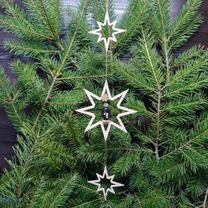 Dekorácia na vianočný stromček 3 drevené hviezdy / stredová hviezda s vlnkou dĺžka speváka 38 cm NOVINKA