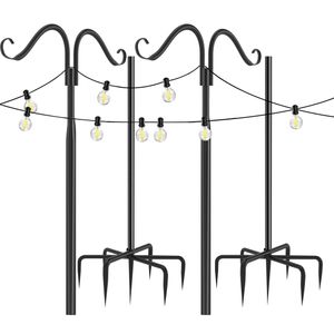 WISFOR 2 ks Záhradný kovový pastiersky hák s hákom Lampiónová tyč pre vtáčie klietky, solárne svetlá, lampáše, svadby, kvetináče