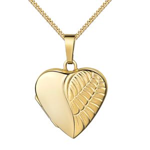Amulett 585 Gold-Amulett Herz Flügel für 2 Bilder Herzkette - Foto Medaillon + Kette 70 cm
