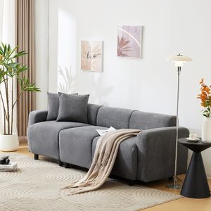 Merax 3-Sitzer Sofa mit 2 Kissen, Chenille-Stoff Sofagarnitur Loungesofa modulare Couch, Grau