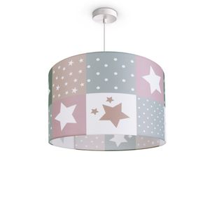 Kinderlampe Deckenlampe LED Pendelleuchte Kinderzimmer Lampe Sternen Motiv E27, Lampenschirm: Pink (Ø38 cm), Lampentyp: Pendelleuchte Weiß