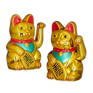 relaxdays 2 x Maneki Neko Winkekatze 16 cm