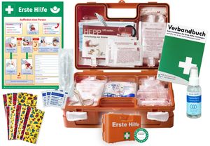 Erste-Hilfe-Koffer KITA M1 -Paket 2- nach aktueller DIN/EN 13157 für Betriebe + DIN/EN 13164 für KFZ inkl. 1. Hilfe AUSHANG & Hygiene-Spray