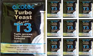 HUGBERT Turbohefe Alcotec T3 Classic Turbo Vodka Alkohol Gärhefe Hefe + GRATIS, 10 Stück