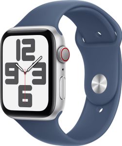 Apple Watch SE, CELL, stříbrná, 44 mm, Hliníkové pouzdro, Sportovní náramek denim, M/L