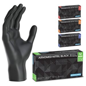 ARNOMED Einweghandschuhe Extra Stark, 100 Stk Nitril Handschuhe Schwarz, Einmalhandschuhe S-XL, Einweg Handschuhe puder- & latexfrei - Gr. M