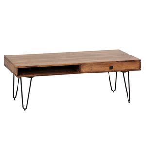 FineBuy Couchtisch HARLEM Massiv-Holz 110 cm breit Wohnzimmer-Tisch Design Metallbeine Landhaus-Stil Beistelltisch