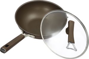 Antihaft-Bratpfanne mit Deckel Spatel rund 32cm (Braun)