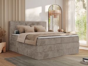 MKS MEBLE Boxspringbett 180x200 Hellbraun Cord, Boxspringbett mit Matratze H3, Bett 180x200 mit Bettkasten and Kopfteil, Doppelbett mit Stauraum, Polsterbett 180x200 - Tiliano King