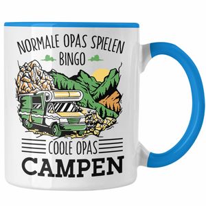 Trendation - Camping-Tasse "Normale Opas Spielen Bingo, Coole Opas Campen" Geschenk Opa-Camper (Blau)