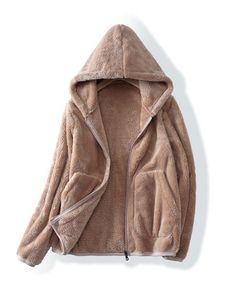Lässiger Winter Hoodie Für Damen Kunstwollmantel Mit Taschen Mit Kapuze Teddy Fleecejacke Für Oberbekleidung, Farbe: Khaki, Größe: 3xl