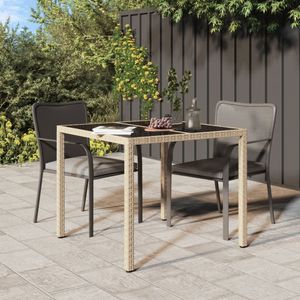 vidaXL Zahradní stůl 90x90x75 cm Tvrzené sklo Poly ratan béžový