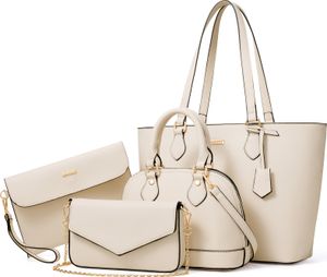 OKWISH 4 tlg Umhängetasche Schultertasche mit Reißverschlüsse Shopper Tasche ,Handtasche Groß Schultertasche Kunstleder, Beige OKWISH 4 tlg Umhängetasche Schultertasche mit Reißverschlüsse Shopper Tasche ,Handtasche Groß Schultertasche Kunstleder, Beige