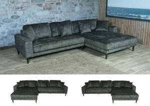Ecksofa MCW-J54, Couch Sofa 3-Sitzer L-Form Liegefläche links/rechts  Samt olivgrün