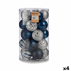 Weihnachtskugeln-Set Blau Silberfarben PVC Ø 8 cm (4 Stück)